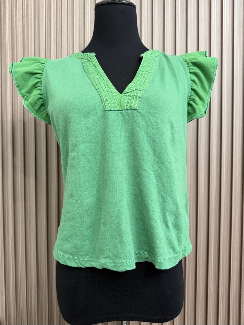 Anthropologie Light Green Flutter Sleeve V-Neck Top XS